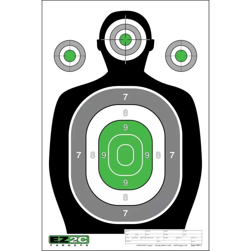 100 EZ2C 12×18 Green Silhouette Paper Shooting Target, Premium USA Made Peel-Off Pad of 100
