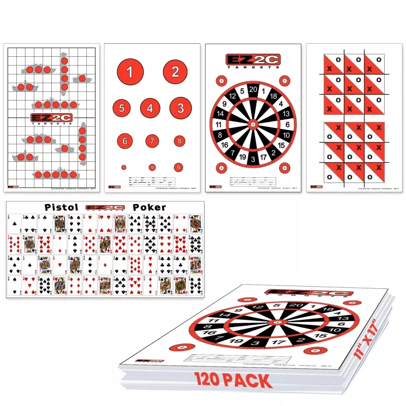 120 EZ2C Targets: 5 Game Style Paper Targets Bundle Pack Fun Games 11×17 USA Made