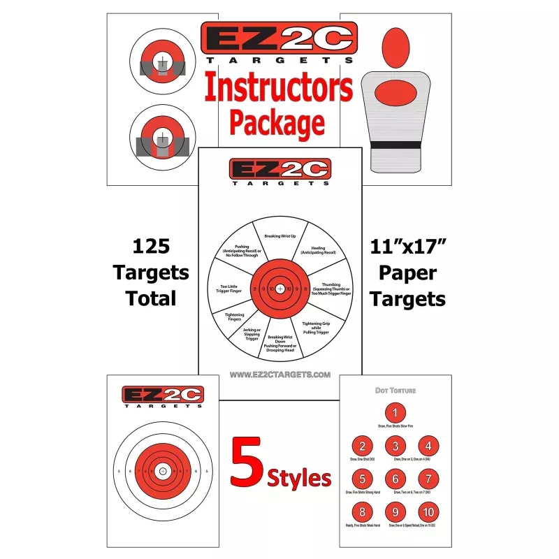 125 EZ2C Targets Instructors Favorites 5 Styles Paper Targets Bundle 11×17 USA Made