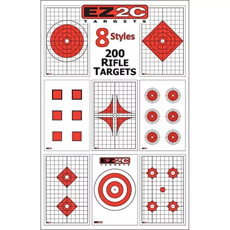 200 EZ2C Targets 8 Rifle Styles Package Paper Shooting Targets for Range 11×17 USA MADE