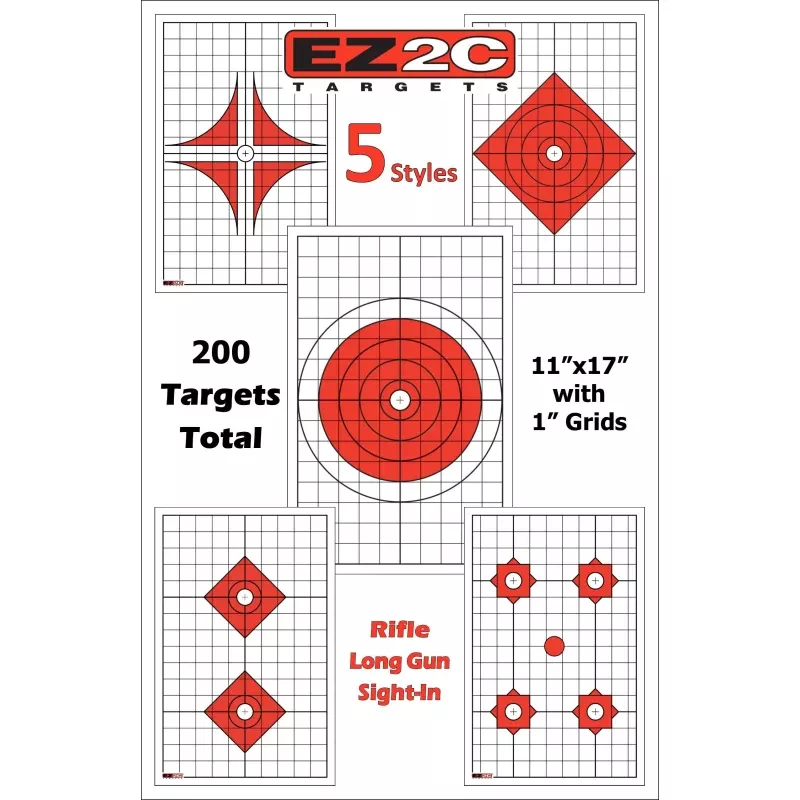 200 EZ2C Targets Most Popular 5 Rifle Styles Paper Targets Bundle 11×17 USA Made