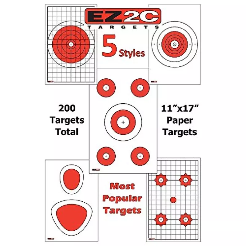 200 EZ2C Targets Most Popular 5 Styles Paper Targets Bundle 11×17 USA MADE