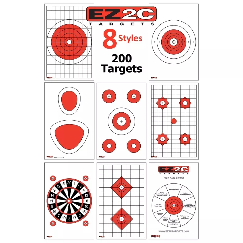 200 EZ2C Targets Most Popular 8 Styles Paper Targets Bundle Pack 11×17 USA Made