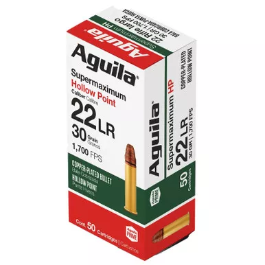 Aguila 1B220297CPHP Supermaximum 22LR 30gr Hollow Point 50 Per Box/20 Case