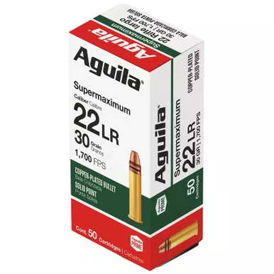 Aguila 1B220298 Supermaximum 22LR 30gr Copper Plated Solid Point 50 Per Box/20 Case