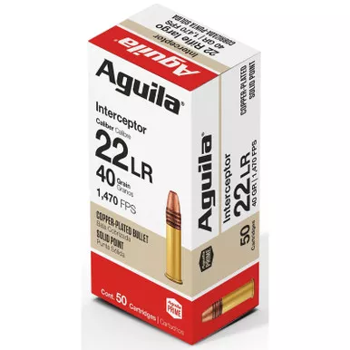 Aguila 1B220320 Interceptor 22LR 40gr Copper Plated Solid Point 50 Per Box/20 Case