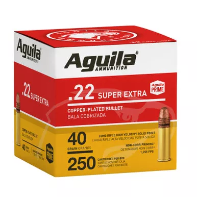 Aguila 1B221100 Super Extra High Velocity 22LR 40gr Copper Plated Solid Point 250 Per Box/8 Case