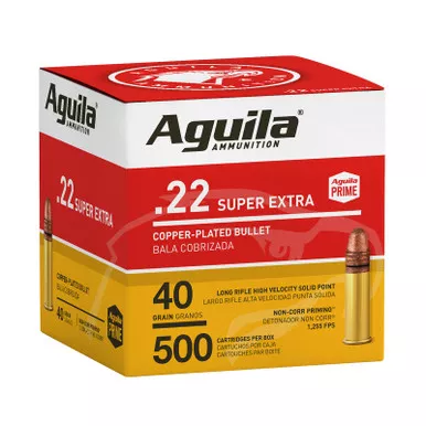 Aguila 1B221115 Super Extra High Velocity 22LR 40gr Copper Plated Solid Point 500 Per Box/4 Case