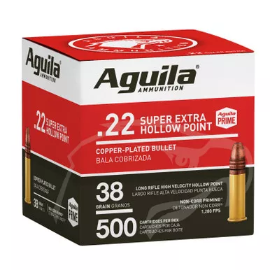 Aguila 1B221118 Super Extra High Velocity 22LR 38gr Copper Plated Hollow Point 500 Per Box/4 Case