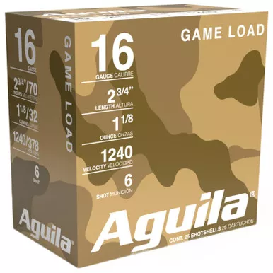Aguila 1CHB1606 Game Load 16Gauge 2.75" 1 1/8oz 6Shot 25 Per Box/10 Case