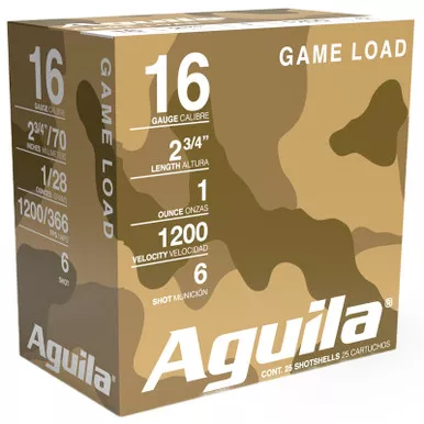 Aguila 1CHB1616 Game Load 16Gauge 2.75" 1oz 6Shot 25 Per Box/10 Case