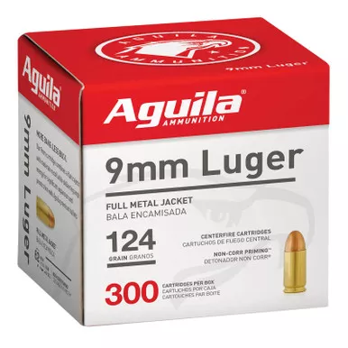 Aguila 1E092108 9mm Luger 124gr Full Metal Jacket 300 Per Box/4 Case