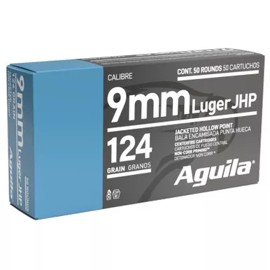 Aguila 1E092125 9mm Luger 124gr Jacketed Hollow Point 50 Per Box/10 Case
