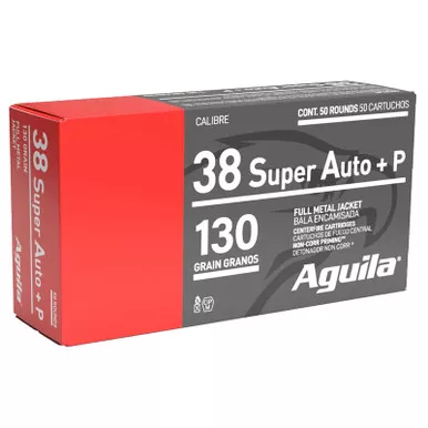 Aguila 1E382112 38Super +P 130gr Full Metal Jacket 50 Per Box/20 Case