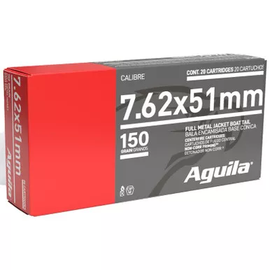 Aguila 1E762110 7.62x51mm NATO 150gr Full Metal Jacket Boat Tail 20 Per Box/25 Case