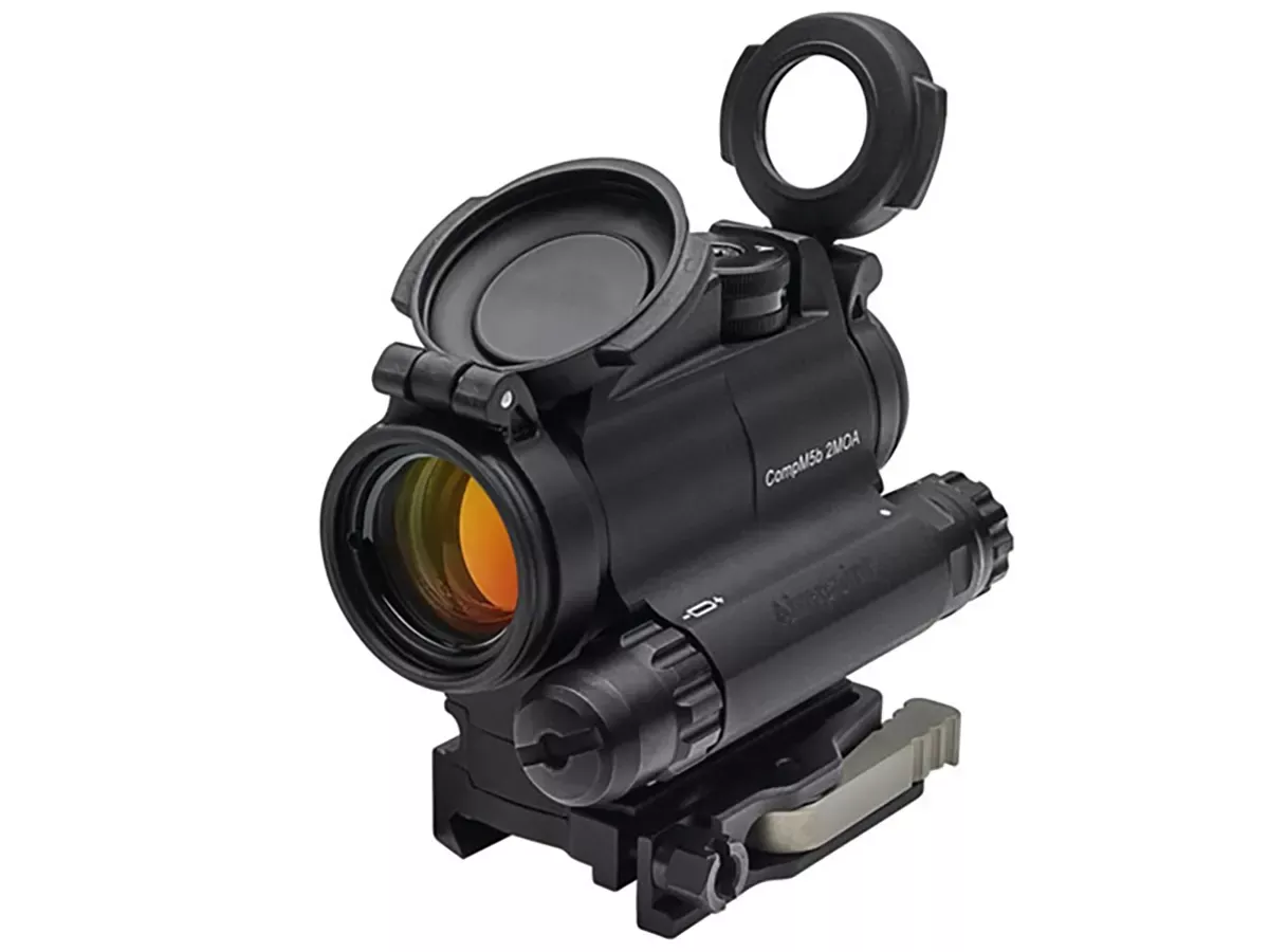 Aimpoint CompM5b Reflex Sight/Red Dot 1x 2 MOA Ballistic Compensation Interchangeable Turrents AAA Battery Powered Black