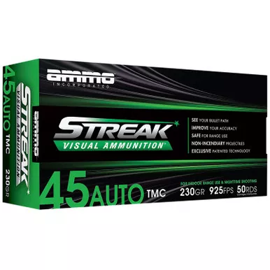 Ammo Inc 45230TMCSTRKGRN50 Streak Visual (GREEN) 45ACP 230gr Total Metal Case 50 Per Box/20 Case