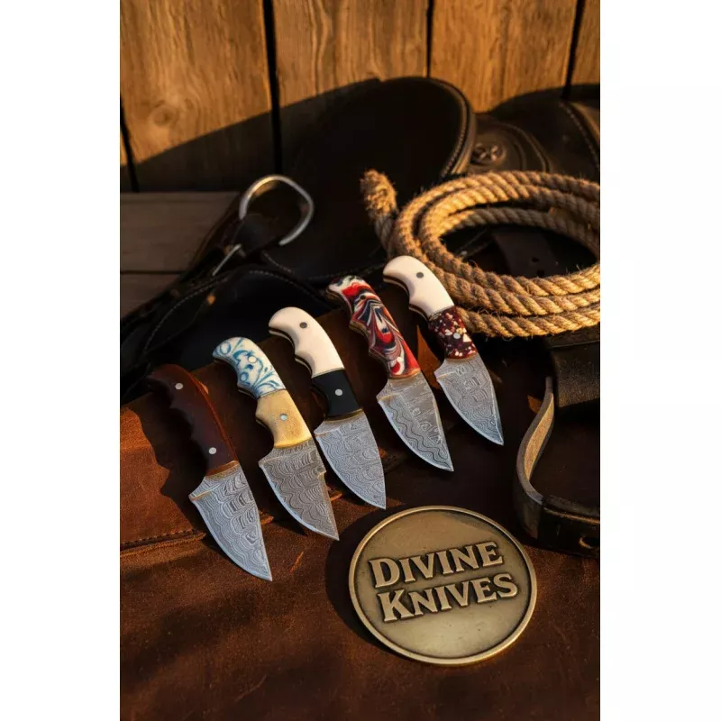 Assorted Handle Damascus Skinner Knife Set5 Pieces