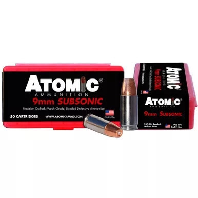 Atomic Ammunition 00438 Pistol Subsonic 9mmLuger 147gr Bonded Match Hollow Point 50 Per Box/10 Case
