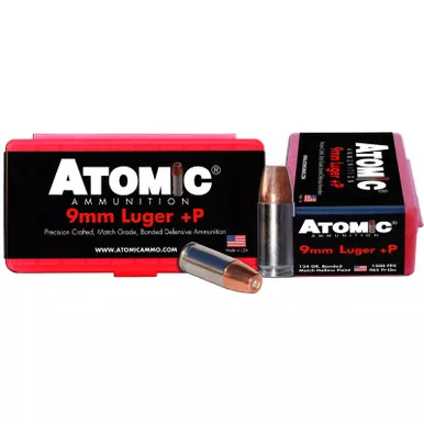 Atomic Ammunition 00454 Match Precision Craft 9mmLuger +P 124gr Bonded Match Hollow Point 20 Per Box/10 Case
