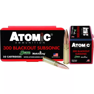 Atomic Ammunition 00465 Rifle Subsonic 300Blackout 220gr Hollow Point Boat Tail 50 Per Box/10 Case