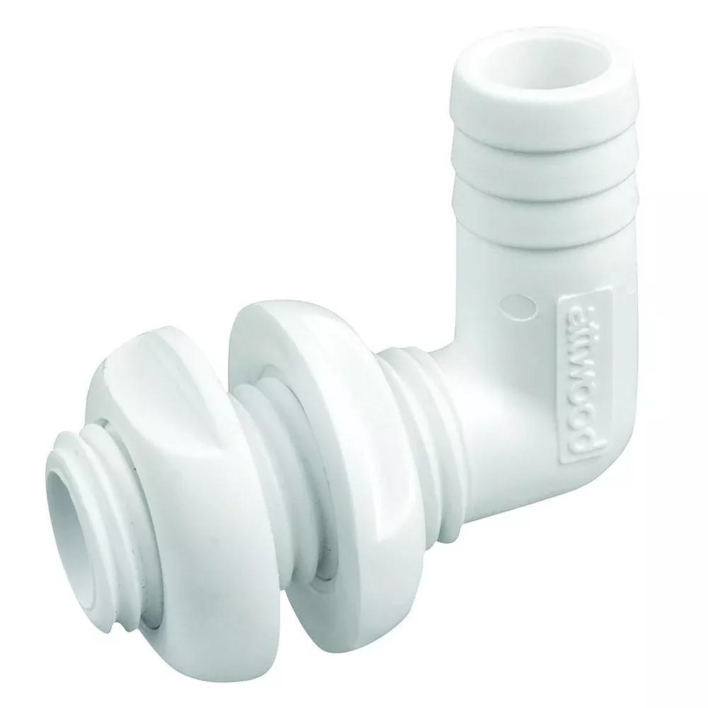Attwood White Plastic 90 Degree Thru-Hull Connector – 3/4″ Inner Diameter
