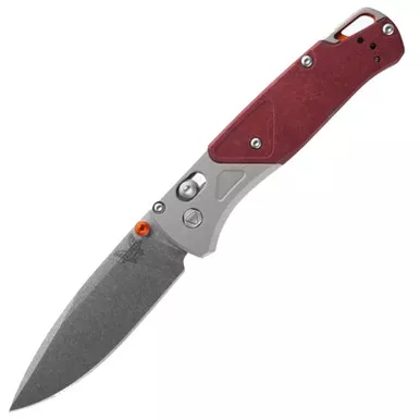 Benchmade Bugout Folding Grey/Redstone Aluminum & Richlite 3.23" Drop-Point Blade