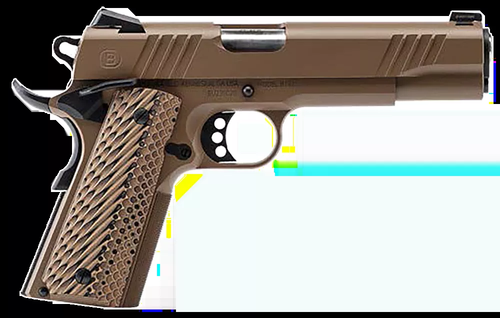 Bersa B1911 .45ACP 8+1 5" SS Barrel/Frame Night Sights Frt/Rear Serrations Ambi Safety Textured VZ Grips FDE SAO B19117050DEHB