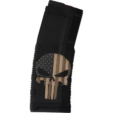 Black Rain Ordnance BRO-MAG30-PUNISHW/FL Lasered AR15 Magazine, Punisher with Flag, Black, 30 Round