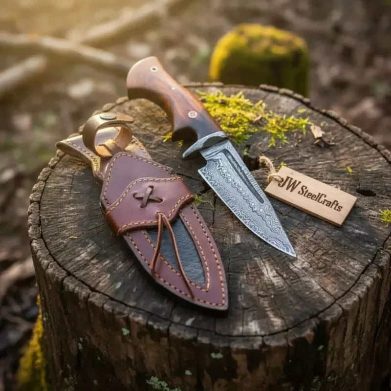 Bobcat Hunting Knife 4 Clip Point Fixed Blade Damascus Steel Guarded Design