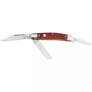 Boker 110855 Stockman Traditional Medium Clip Point/Sheepsfoot/Spey Plain D2 Steel Blade Red Jigged Bone Handle