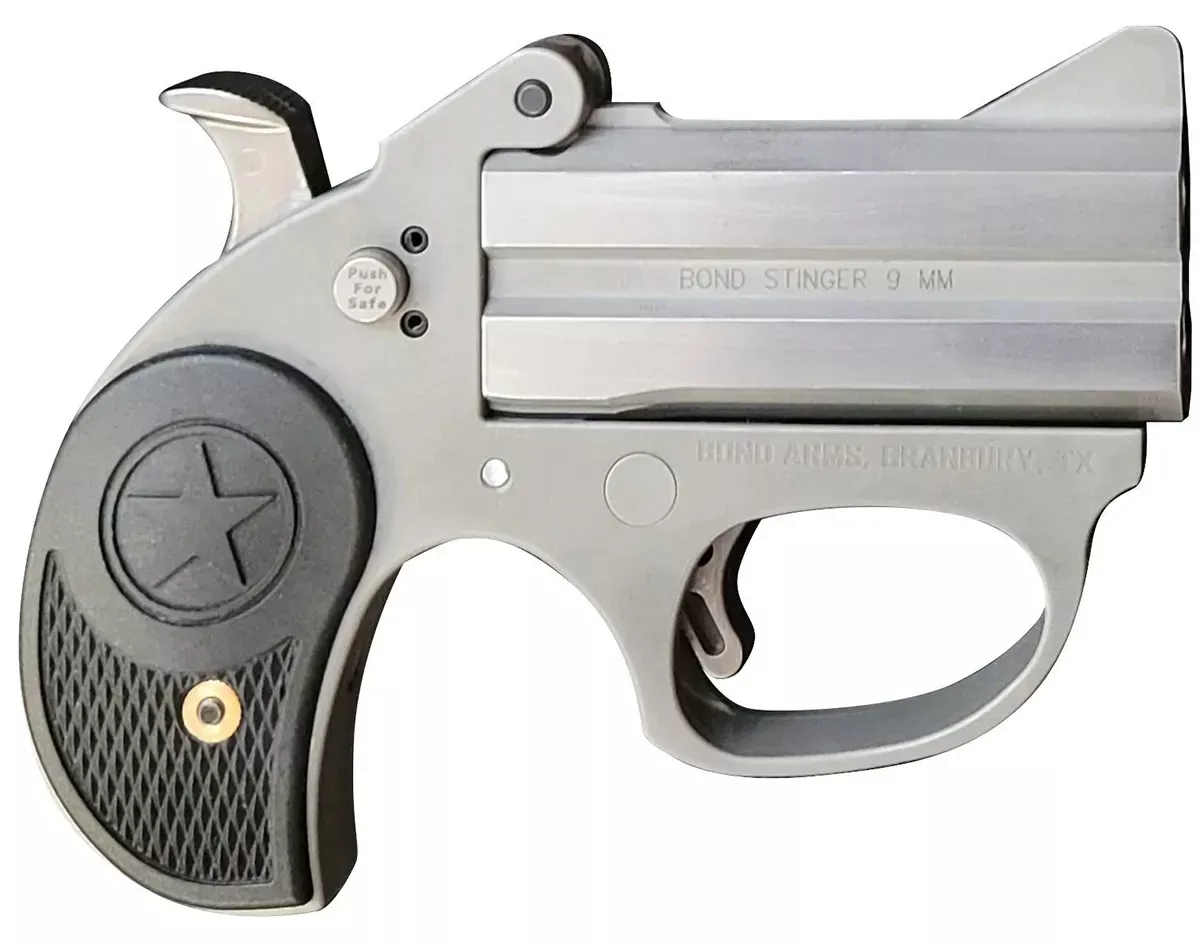 Bond Arms Stinger 9mm Derringer 2Rd 2.50″ Stainless Steel Construction Black Rubber & Nylon Grips Crossbolt Safety BASRS-9MM