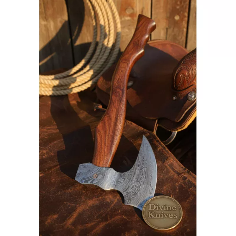Bone Handle Damascus Knife with Handcrafted Tooled Sheath