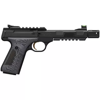 Browning 051598490 Buck Mark Contour Pro 22 LR 10+1 4.40" Black Threaded w/Compensator Barrel, Matte Black Picatinny Rail Receiver, Matte Black Aluminum Frame w/Picatinny Rail, Black/Gray G10 Grip