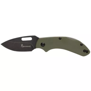 Browning 3220504 Hidden Hollow EDC Small 2.25" Folding Drop Point Plain Black Oxide Stonewashed D2 Steel Blade, OD Green G10 Handle