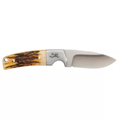 Browning 3220509B Buckmark Hunter 3" Fixed Drop Point Plain 8Cr13MoV SS Blade, Brown Jigged Ox Bone Handle, Box