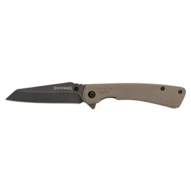 Browning 3220512 Branded Rock EDC 3" Folding Wharncliffe Plain Black Stonewashed 7Cr17MoV SS Blade, Flat Dark Earth G10 Handle