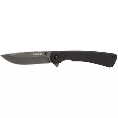 Browning 3220514 Branded Rock EDC 3" Folding Drop Point Plain Black Stonewashed 7Cr17MoV SS Blade, Black G10 Handle