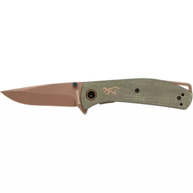 Browning 3220516 Trailside EDC Small 3" Folding Modified Drop Point Plain Titanium Finish D2 Steel Blade, Green Micarta Handle