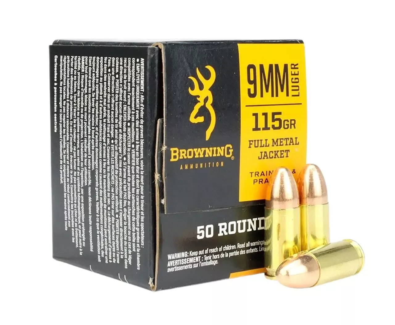 Browning Ammo 9mm Ammo 115 gr Full Metal Jacket 50 Rounds B191800093