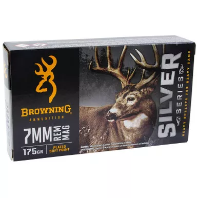 Browning Ammo B192600071 Silver 7mmRem Mag 175gr Plated Soft Point 20 Per Box/10 Case