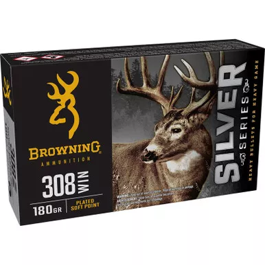 Browning Ammo B192603081 Silver 308Win 180gr Plated Soft Point 20 Per Box/10 Case
