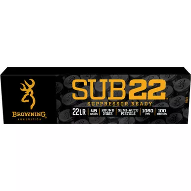 Browning Ammo B194122102 Sub22 22LR 45gr Round Nose 100 Per Box/20 Case