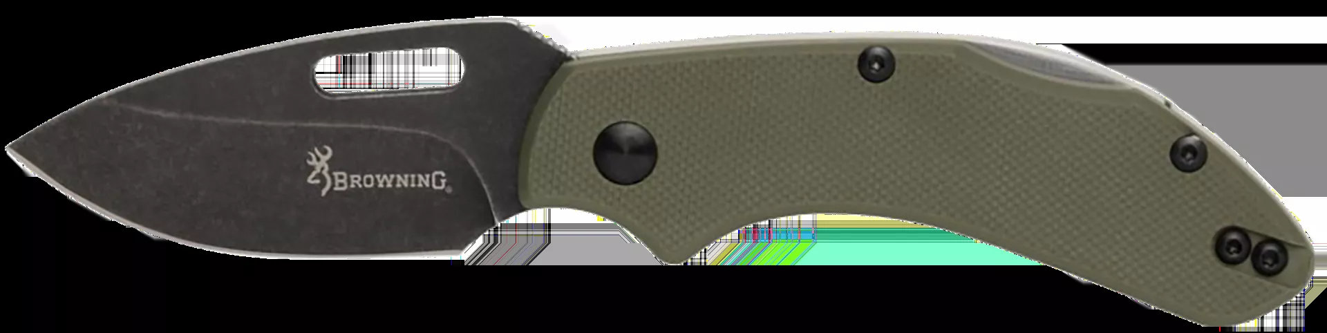 Browning Hidden Hollow Knife EDC Small 2.25" Folding Drop Point Plain Black Oxide Stonewashed D2 Steel Blade, OD Green G10 Handle 3220504