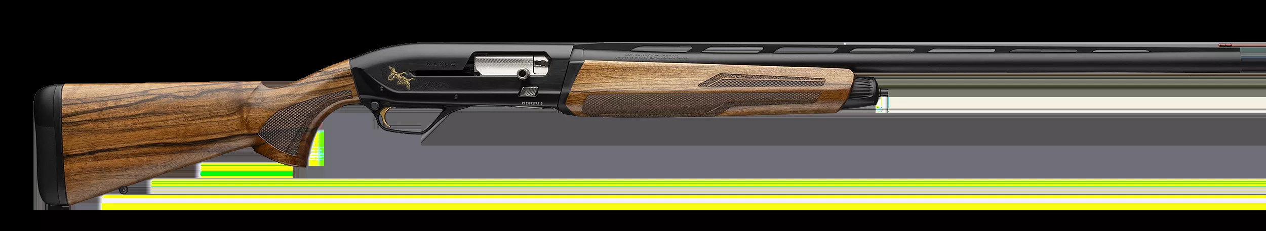 Browning Maxus II 12G, Semi-Auto 3″ 4, 2 3/4″ Shells 26″ Black Anodized Engraved w/Gold Accents Aluminum Receiver, 011780205