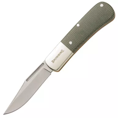 Browning Steambank Slipjoint Folding Knife 2.5" 12C27 Satin Clip Point Blade Green Canvas