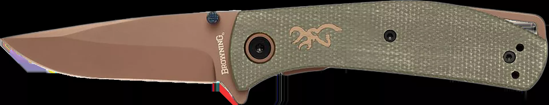 Browning Trailside EDC Small Knife 3" Folding Knife Plain Titanium Finish D2 Steel Blade, Green Micarta Handle 3220516