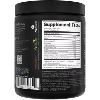 Bucked Up 1001102 Pre-Workout Blue Raz, 30 Serving Tub, Black