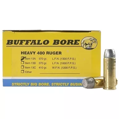 Buffalo Bore Ammunition 13A20 Heavy Strictly Business 480Ruger 370gr Lead Flat Nose 20 Per Box/12 Case