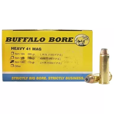 Buffalo Bore Ammunition 16C20 Heavy Strictly Business 41Rem Mag 170gr Jacket Hollow Point 20 Per Box/12 Case